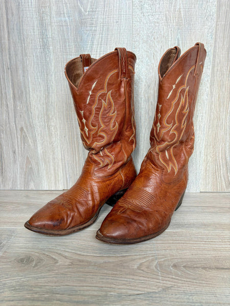 Size 10.5 Vintage Tony Lama Burnt Orange Ostrich Cowboy Boots