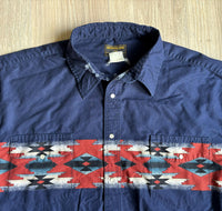 3X - Vintage 90s Rustler by Wrangler Blue / Aztec Pearlsnap Short Sleeve Western Shirt