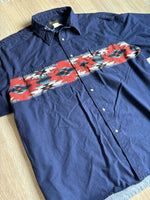 3X - Vintage 90s Rustler by Wrangler Blue / Aztec Pearlsnap Short Sleeve Western Shirt