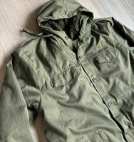 Large - Vintage 80s Olive Green / Fleece Lined Hooded Parka / Jacket