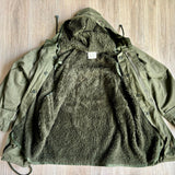 Large - Vintage 80s Olive Green / Fleece Lined Hooded Parka / Jacket