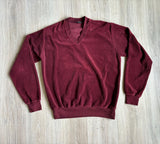 Medium - Vintage 80s Campus Maroon Velour V-Neck Cardigan Sweater