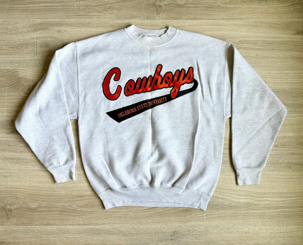 Medium - Vintage 90s Oklahoma State Cowboys Script Patch Lt. Gray Sweatshirt