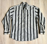 Med/Lrg - Vintage 90s Lone Roo by Roper Gray/Black Striped Button Up Western Shirt