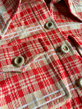 Small - Vintage 70s Beige / Red Houndstooth Plaid Short Sleeve Button Up Leisure Shirt