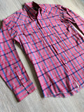 Medium - Vintage 80s Wrangler Pink Plaid Western Button-Up Shirt