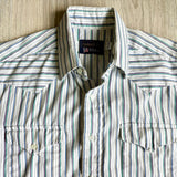 Medium - Vintage 80s Panhandle Slim White / Purple, Beige, Green Striped Long Sleeve Button Up Shirt