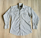 Medium - Vintage 80s Panhandle Slim White / Purple, Beige, Green Striped Long Sleeve Button Up Shirt