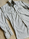 Medium - Vintage 80s Panhandle Slim White / Purple, Beige, Green Striped Long Sleeve Button Up Shirt