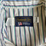 Medium - Vintage 80s Panhandle Slim White / Purple, Beige, Green Striped Long Sleeve Button Up Shirt