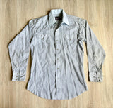 Medium - Vintage 80s Panhandle Slim Baby Blue Striped Western Pearlsnap Dress Shirt w/Contrast Collar