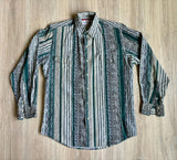 Medium - Vintage 90s Pure Country Gray/Green Southwest Striped Button Up Western Shirt