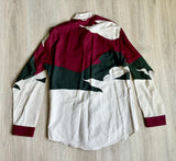 Medium - Vintage 90s Mo Betta Maroon Green Cream Tiger Stripe Long Sleeve Band Collar Button Up Western Shirt