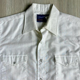 Medium - Vintage 80s Wrangler White / Gold Striped Polyester Pearlsnap Western Shirt