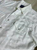 Medium - Vintage 80s Wrangler White / Gold Striped Polyester Pearlsnap Western Shirt