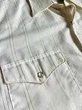 Medium - Vintage 80s Wrangler White / Gold Striped Polyester Pearlsnap Western Shirt