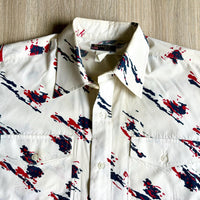 Med/Lrg - Vintage 90s Ruddock Abstract Paint Splat Print Western Short Sleeve Button Up Shirt
