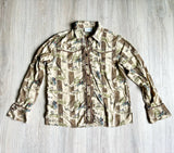 Retro Western Liz Claiborne English Riding Print Shirt w/ Brown Piping and Bronze Snaps (Womens Medium)