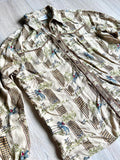 Retro Western Liz Claiborne English Riding Print Shirt w/ Brown Piping and Bronze Snaps (Womens Medium)