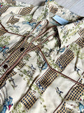 Retro Western Liz Claiborne English Riding Print Shirt w/ Brown Piping and Bronze Snaps (Womens Medium)