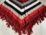 Women's Vintage 60s Striped Crochet Fringe Hooded Cape / Shawl