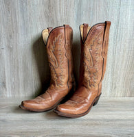 Women's Size 7.5 Old West Brown Leather Snip Toe Cowboy Boots