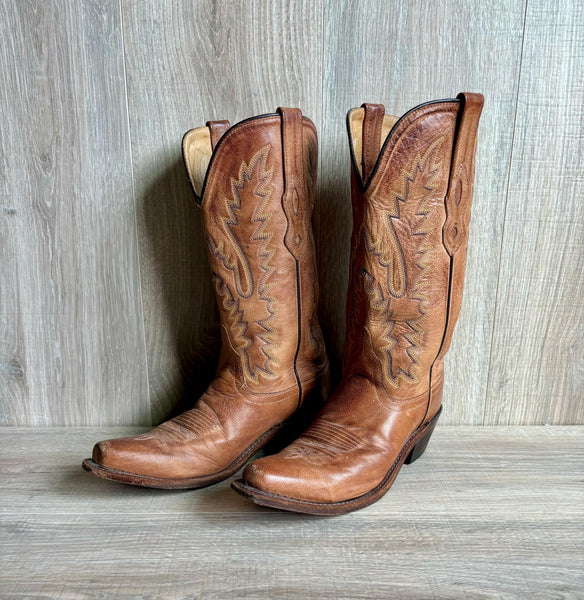 Women's Size 7.5 Old West Brown Leather Snip Toe Cowboy Boots