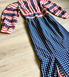 Sm/Med - Vintage 70s Red White and Blue Polyester Dress