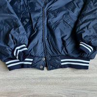 Vintage 80s Club 21 Navy Blue & White Satin Bomber Jacket (Mens L/XL)