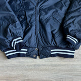 Vintage 80s Club 21 Navy Blue & White Satin Bomber Jacket (Mens L/XL)