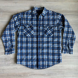 Large - Vintage 80s Grizzly Quilt Lined Blue/White Plaid Flannel Button-Up Shirt / Jacket / Shacket