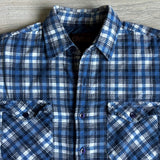 Large - Vintage 80s Grizzly Quilt Lined Blue/White Plaid Flannel Button-Up Shirt / Jacket / Shacket