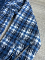 Large - Vintage 80s Grizzly Quilt Lined Blue/White Plaid Flannel Button-Up Shirt / Jacket / Shacket
