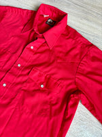 Sm/Med - Vintage 70s Open Range Solid Red Short Sleeve Western Pearlsnap Shirt