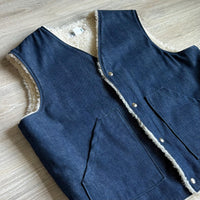 XL - Vintage 70s Cedar Creek Sherpa Lined Western Raw Denim Vest