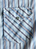 Large - Vintage 90s ELY White Blue Beige Marion Striped Short Sleeve Pearlsnap Western Shirt