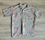 Vintage 80s Newport Beach Beige Floral Hawaiian Button Up Shirt - Large