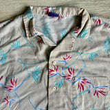 Vintage 80s Newport Beach Beige Floral Hawaiian Button Up Shirt - Large