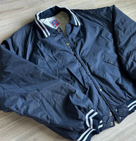 Vintage 80s Club 21 Navy Blue & White Satin Bomber Jacket (Mens L/XL)
