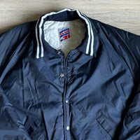 Vintage 80s Club 21 Navy Blue & White Satin Bomber Jacket (Mens L/XL)