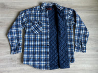 Large - Vintage 80s Grizzly Quilt Lined Blue/White Plaid Flannel Button-Up Shirt / Jacket / Shacket