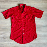 Sm/Med - Vintage 70s Open Range Solid Red Short Sleeve Western Pearlsnap Shirt
