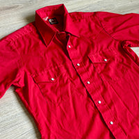 Sm/Med - Vintage 70s Open Range Solid Red Short Sleeve Western Pearlsnap Shirt