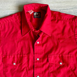 Sm/Med - Vintage 70s Open Range Solid Red Short Sleeve Western Pearlsnap Shirt
