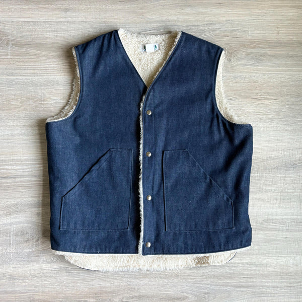 XL - Vintage 70s Cedar Creek Sherpa Lined Western Raw Denim Vest