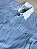 Medium - Vintage 80s Panhandle Slim Striped Button Up Chambray Western Dress Shirt w/Contrast Collar