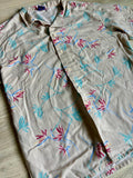Vintage 80s Newport Beach Beige Floral Hawaiian Button Up Shirt - Large