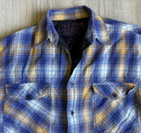 Vintage 90s Tradition Quilt Lined Blue / Purple /Yellow Flannel Button-Up Shirt / Jacket / Shacket - Medium
