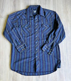 Vintage 90s Wrangler Navy/Green/Red Striped Western Pearlsnap Shirt - XXL