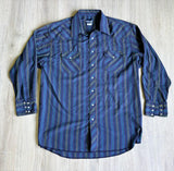 Vintage 90s Wrangler Navy/Green/Red Striped Western Pearlsnap Shirt - XXL